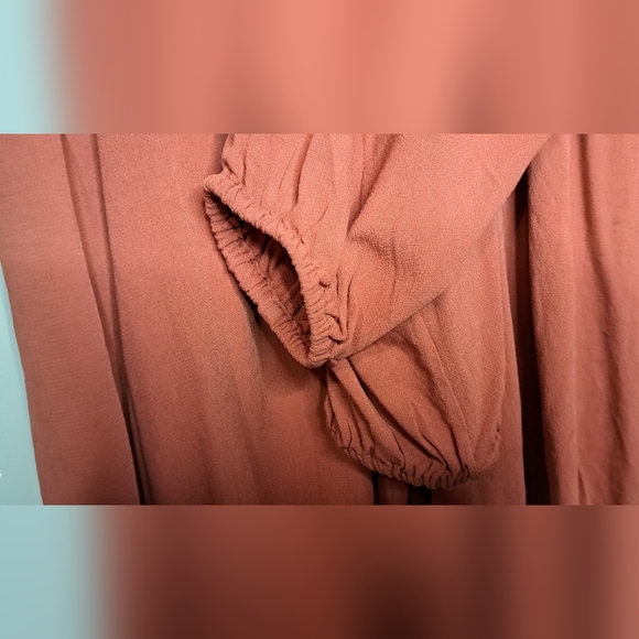 Burnt Orange Babydoll Gauze Lace Up Shirt with Embroidered, Crocheted Accents - Picture 4 of 10